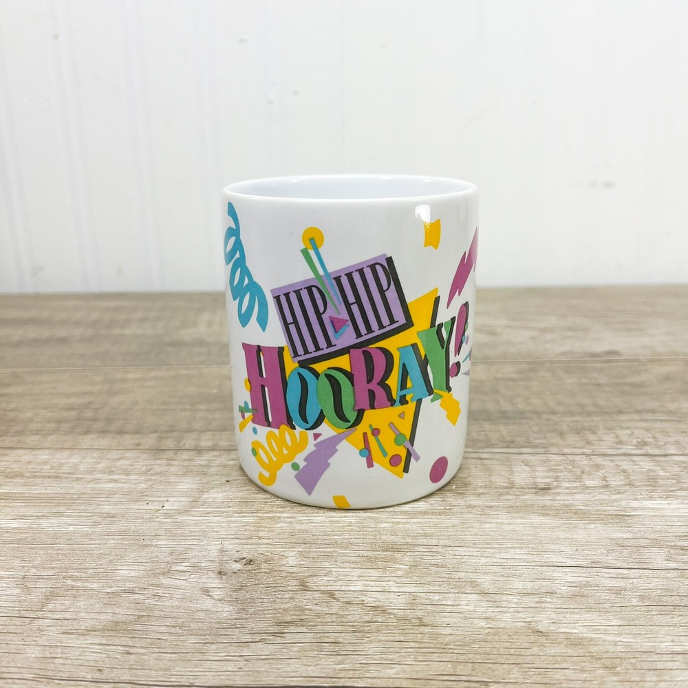 Vintage Teleflora Hip Hip Hooray Ceramic Pencil Holder Handleless Mug 90s